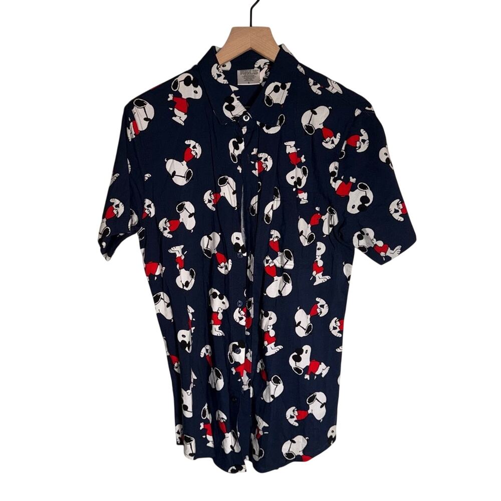 PEANUTS snoopy print lightweight fandom summer casual button up shirt S